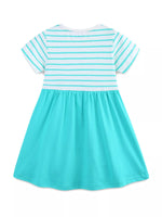 Children's Striped Turtle and Fish Embroidered Dress