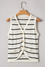 Stripe Button Down V-Neck Sweater Vest