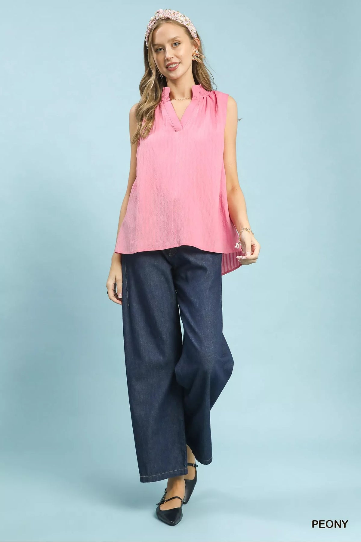 Umgee Sleeveless Textured Notch Neck Top