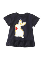 Children's Cute Rabbit Applique Ruffle Hem T-Shirt
