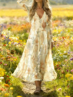 V-Neck Flounce Sleeve Dress