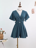 Tie Waist Flutter Sleeve Romper