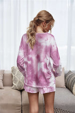 Tie-Dye Dropped Shoulder Top and Shorts Lounge Set - Ladyez