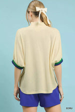 Umgee Textured Knit Top with Striped Contrast Trim