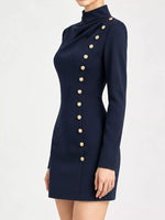 Full Size Decorative Button Mock Neck Mini Dress Plus Size