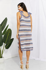 Striped Tie Shoulder Split Cover Up Dress - Ladyez