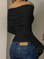 Off-Shoulder Ruched Long Sleeve T-Shirt