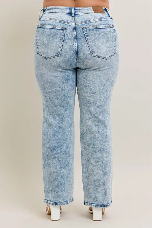 Judy Blue Full Size Hw Mineral Wash Destroy 90's Straight Jeans Plus Size - Ladyez