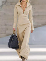 Zip Collar Long Sleeve Maxi Dress