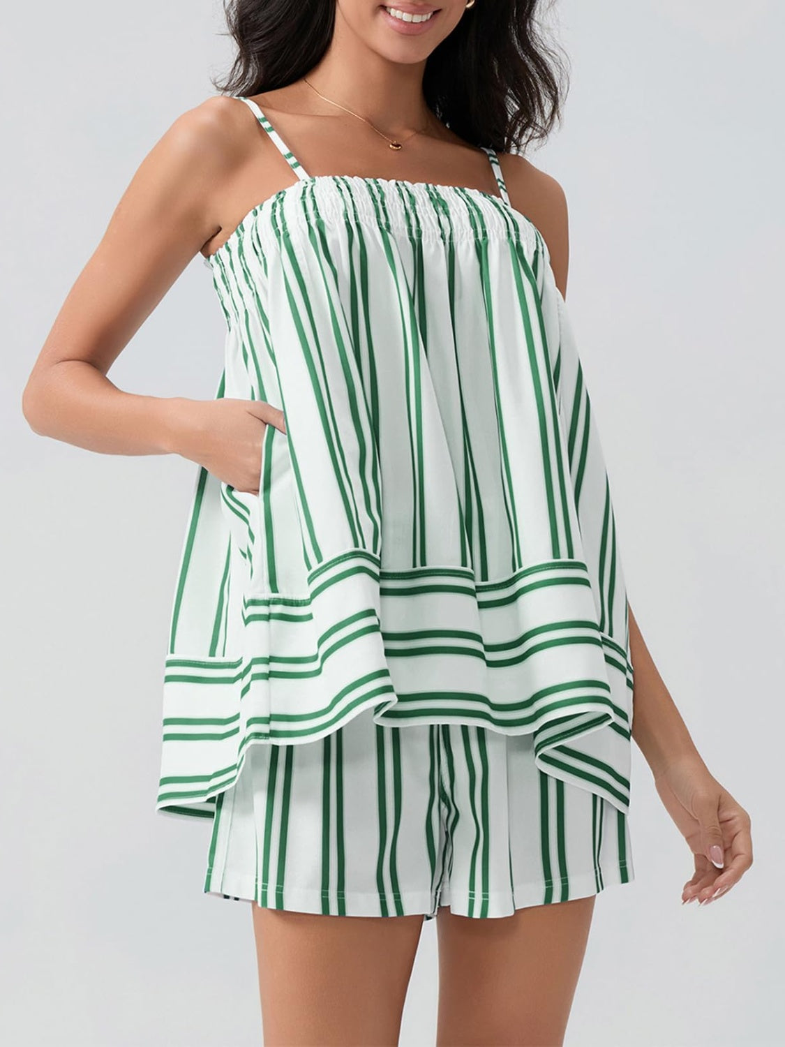 Smocked Square Neck Cami and Shorts Set - Ladyez