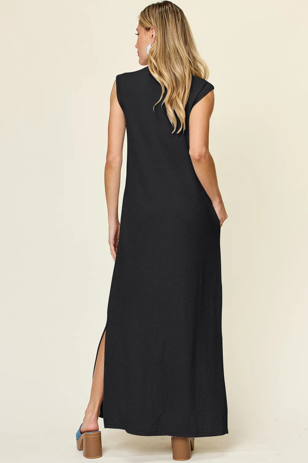 Double Take Full Size Texture Mock Neck Sleeveless Maxi Dress - Ladyez