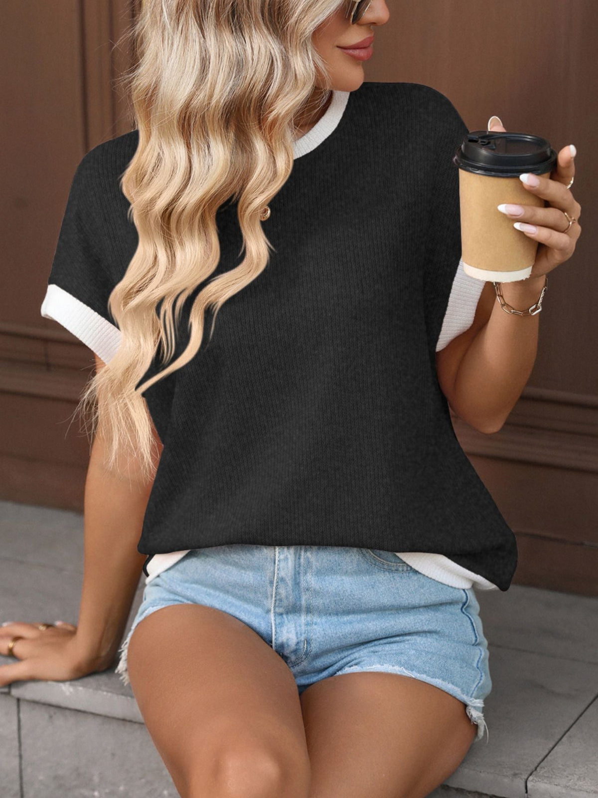 Contrast Trim Short Sleeve T-Shirt – Neutral Tones