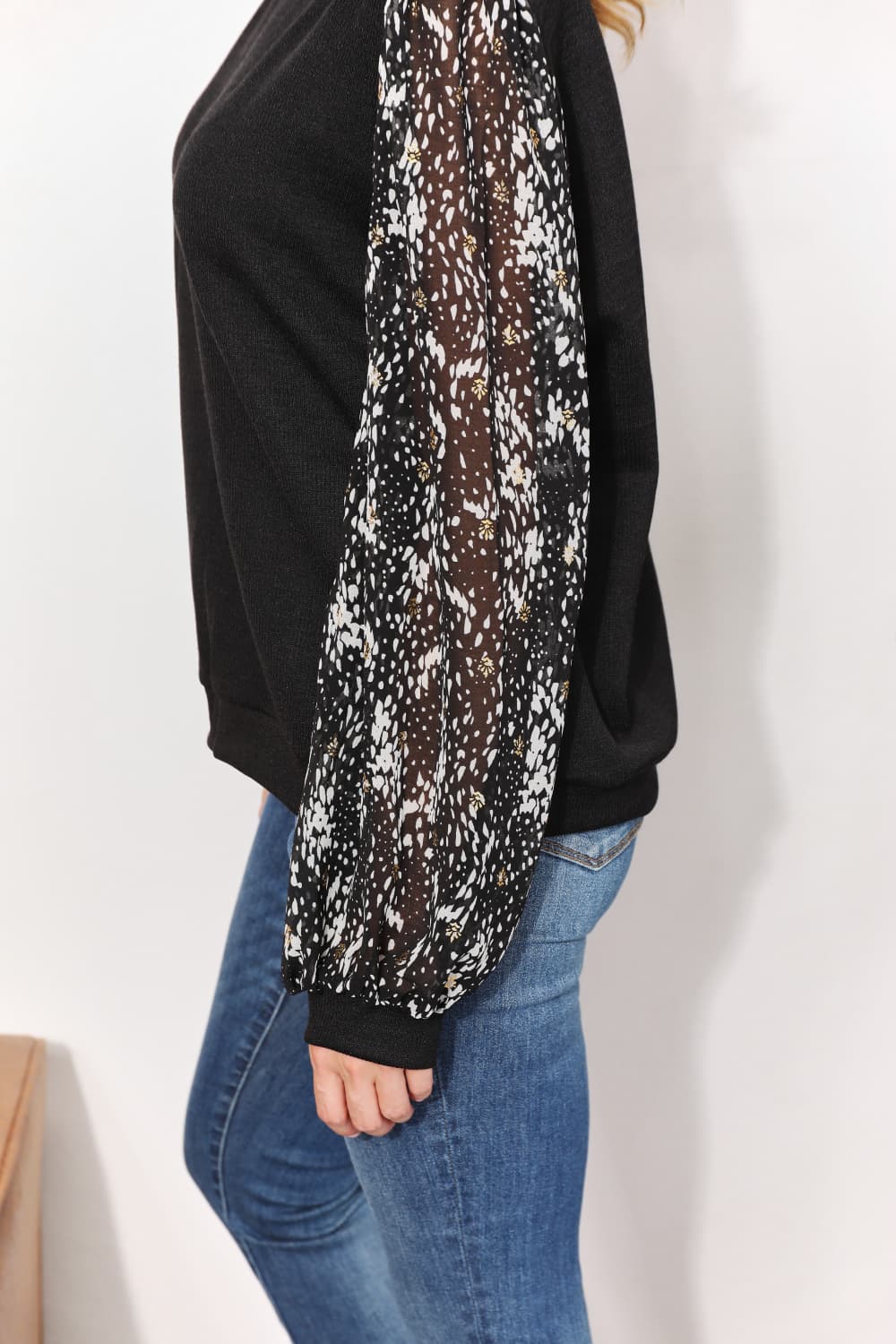 And The WhyFull Size Foil Printed Sleeve Top