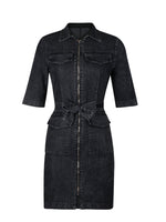 Zipper Front Short Sleeve Denim Dress