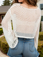 Openwork Round Neck Long Sleeve Cover Up - Ladyez