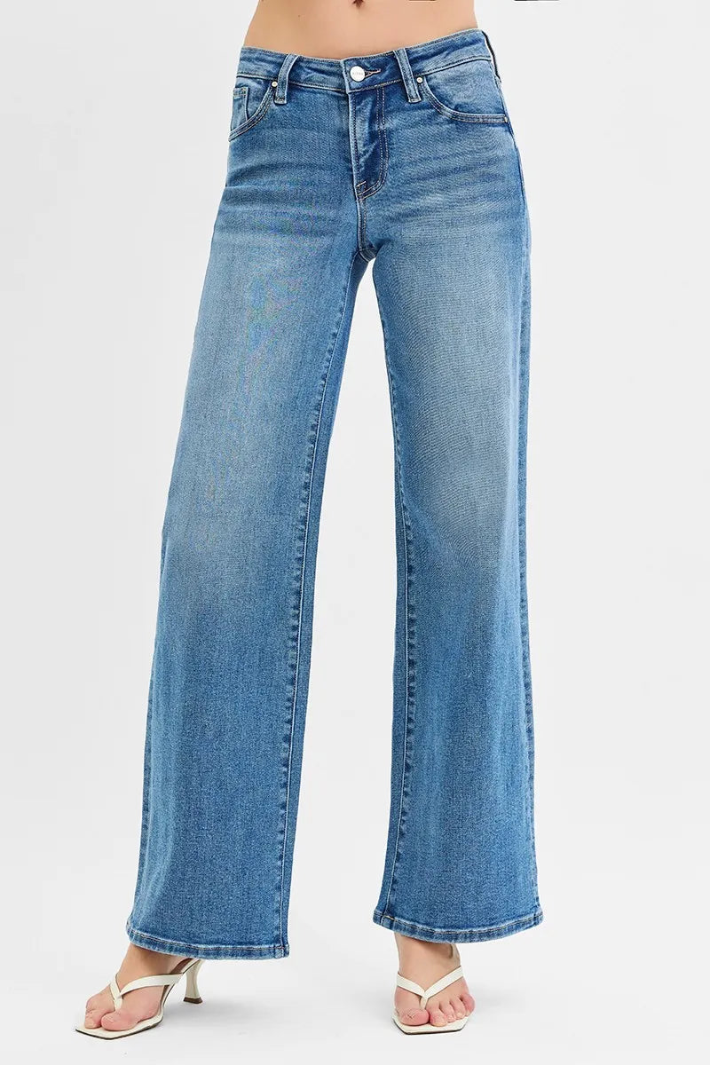 RISEN Full Size Low Rise Wide Leg Jeans Plus Size - Ladyez