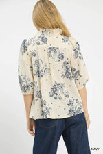 Umgee Floral Embroidered Blouse with Ruffle Trim