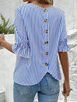 Striped Round Neck Half Sleeve Casual Blouse - Ladyez