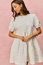 SO ME Floral Jacquard Diagnol Tiered Short Mini Dress