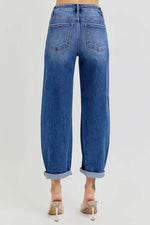 RISEN Full Size High Rise Crop Mild Barrel Jeans Plus Size - Ladyez