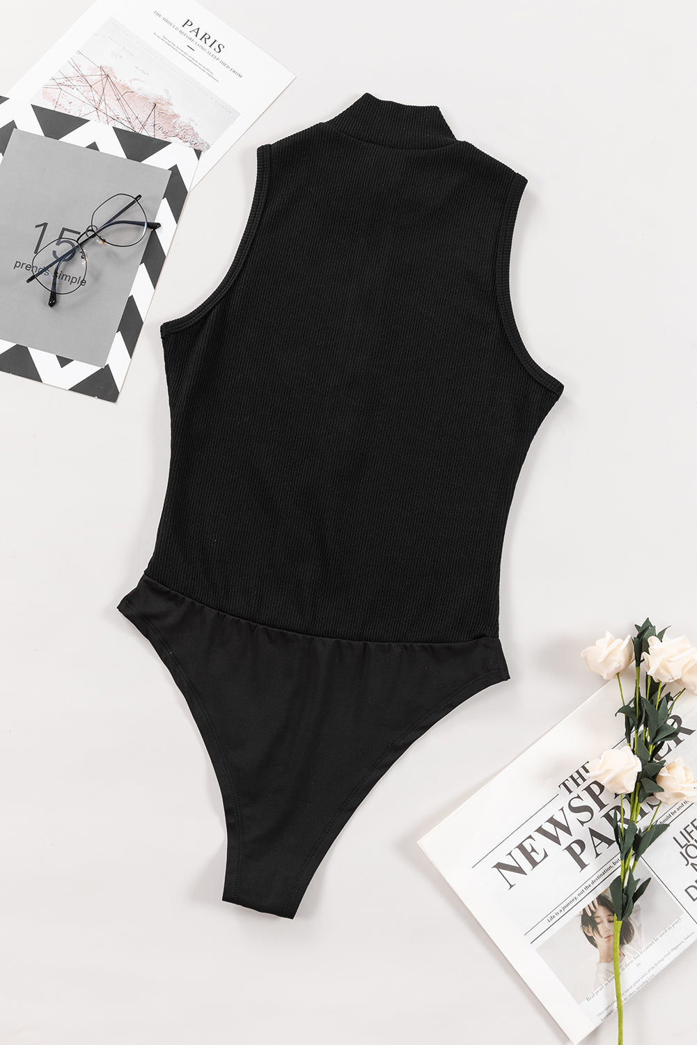 Zip Up Mock Neck Sleeveless Bodysuit - Ladyez