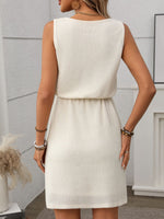 Waffle-Knit Drawstring Mini Tank Dress - Ladyez