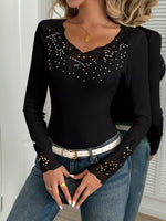 Elegant Lace Trim Long Sleeve Top