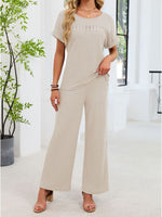 Lace Detail Short Sleeve Top and Pants Set