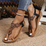 Bohemian Beaded Thong Sandals with Elastic Ankle Strap