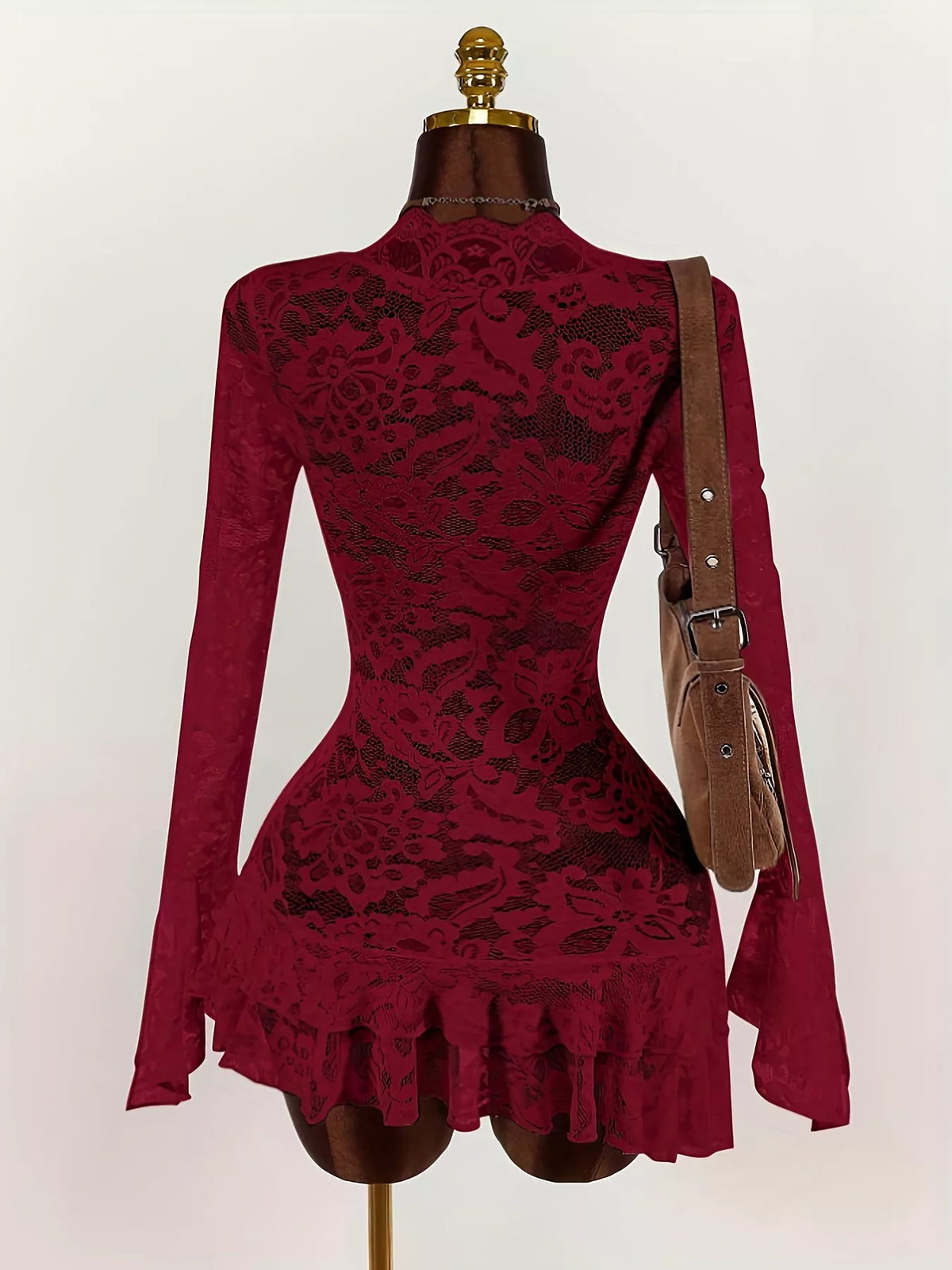 Lace V-Neck Long Sleeve Ruffled Blouse