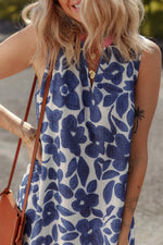 Floral Sleeveless Color Block Notched V Neck Mini Dress