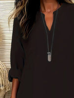 Notched Long Sleeve Casual Blouse - Ladyez