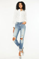 Kancan High Rise Distressed Boyfriend Fit Jeans - Ladyez