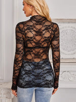 Mock Neck Long Sleeve Lace Sheer Top