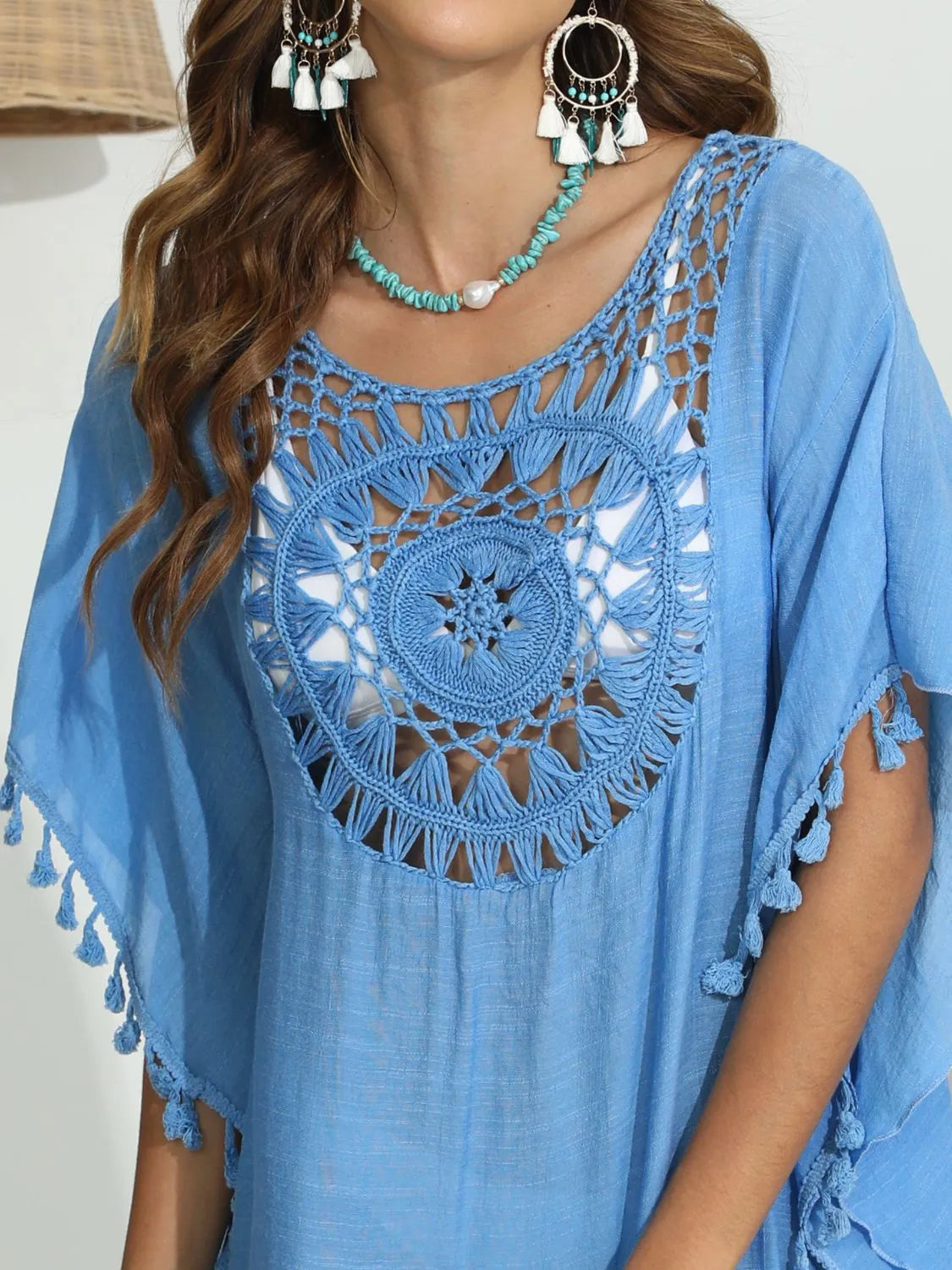 Tassel Crochet Round Neck Cover-Up - Ladyez