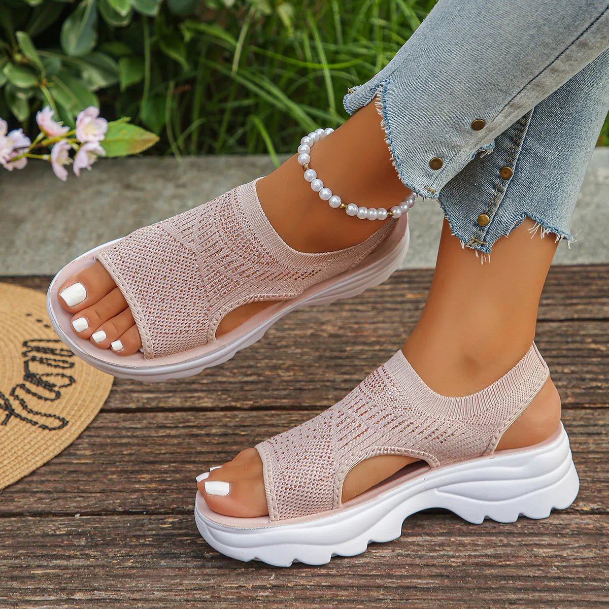 Mesh Open Toe Platform Sandals