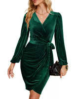 Surplice Long Sleeve Tie Waist Dress