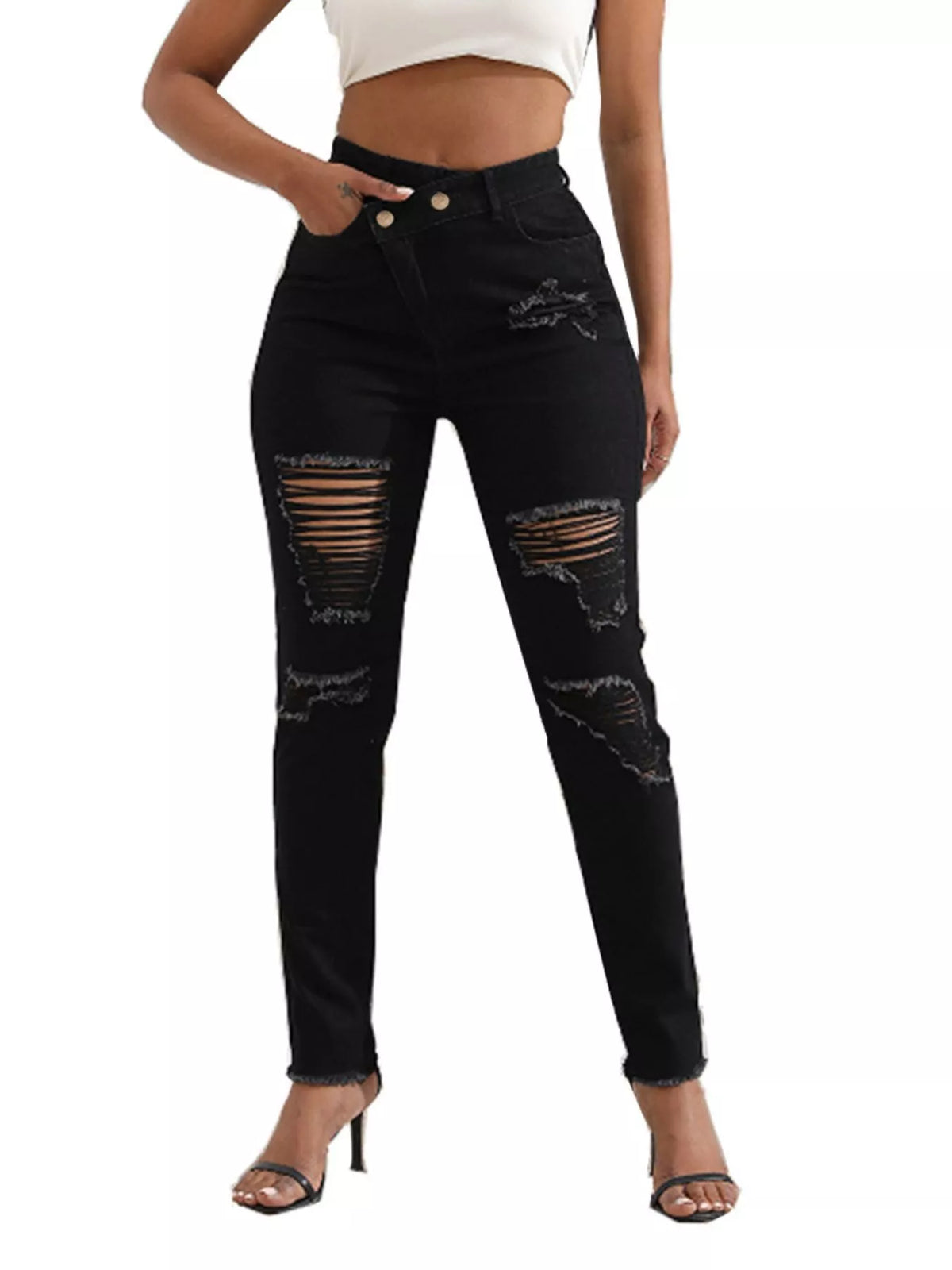 Distressed High-Waisted Jeans