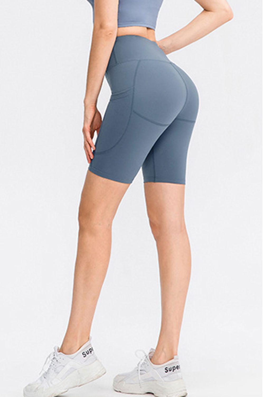 Wide Waistband Sports Shorts with Pockets - Ladyez