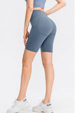 Wide Waistband Sports Shorts with Pockets - Ladyez