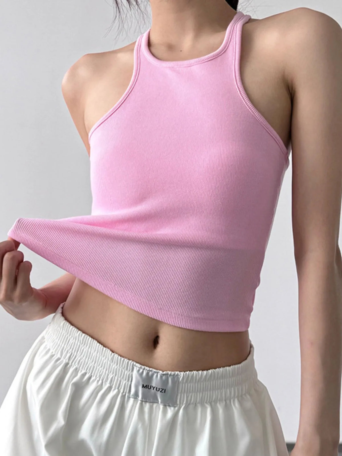 Ribbed Round Neck Crop Tank Top - Ladyez