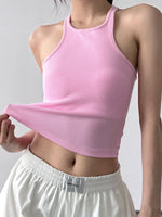 Ribbed Round Neck Crop Tank Top - Ladyez