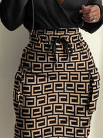 Full Size Drawstring Waist Surplice Printed Dress Plus Size