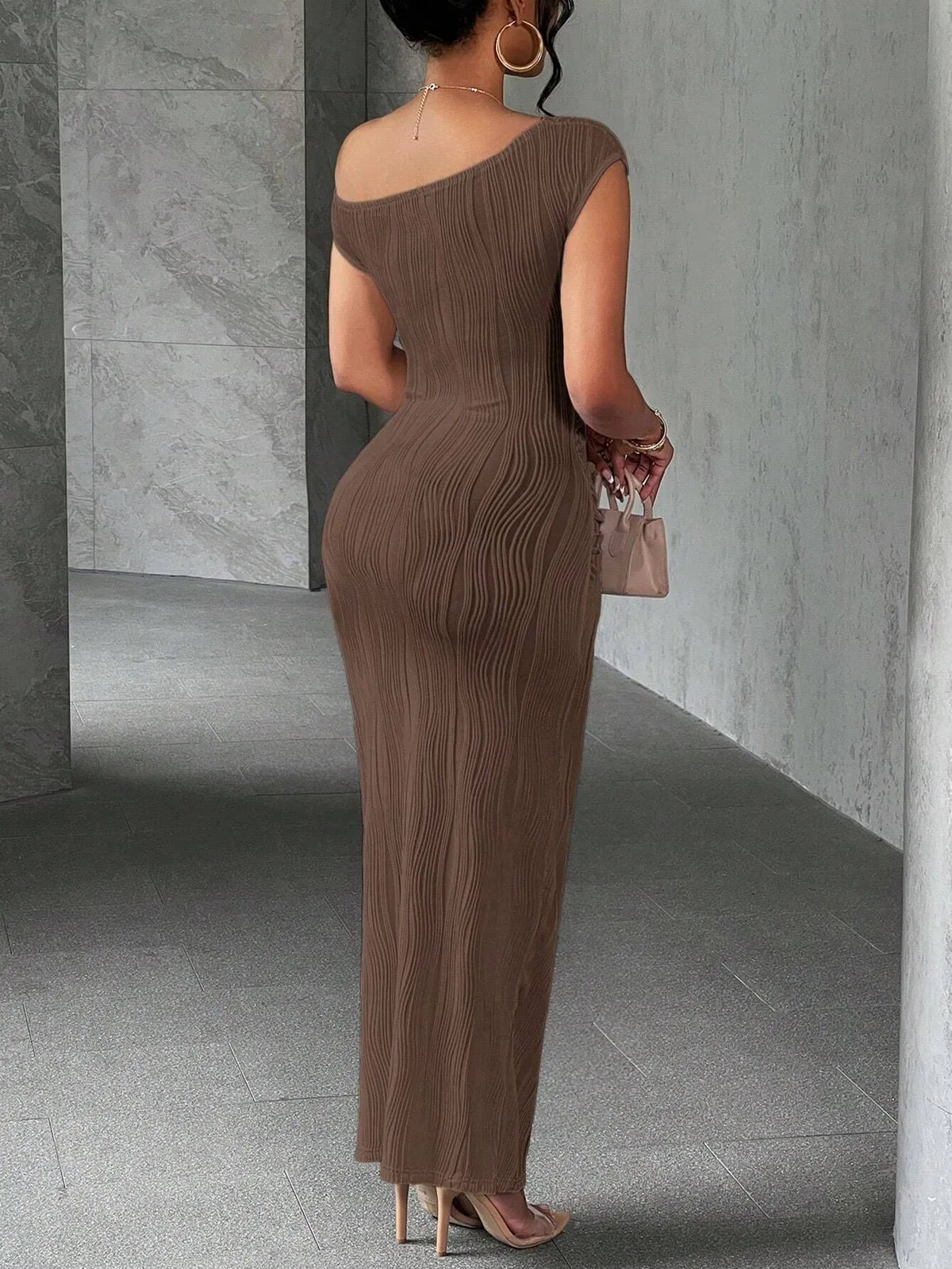 Asymmetrical One Shoulder Bodycon Maxi Dress - Ladyez