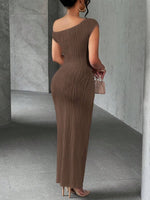 Asymmetrical One Shoulder Bodycon Maxi Dress - Ladyez
