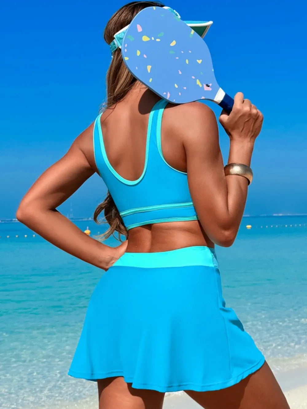 Scoop Neck Top and Skort Swim Set - Ladyez