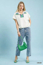 Umgee Striped Collared Neck Half-Zip Top