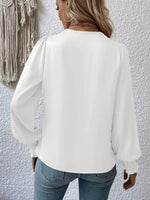 Surplice Smocked Lantern Sleeve Blouse - Ladyez