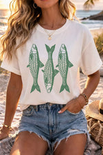 Full Size Unique Fish Graphic Casual Round Neck Tee Plus Size