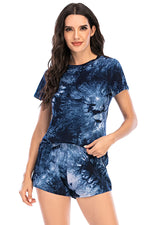 Tie-Dye Round Neck Short Sleeve Top and Shorts Lounge Set - Ladyez